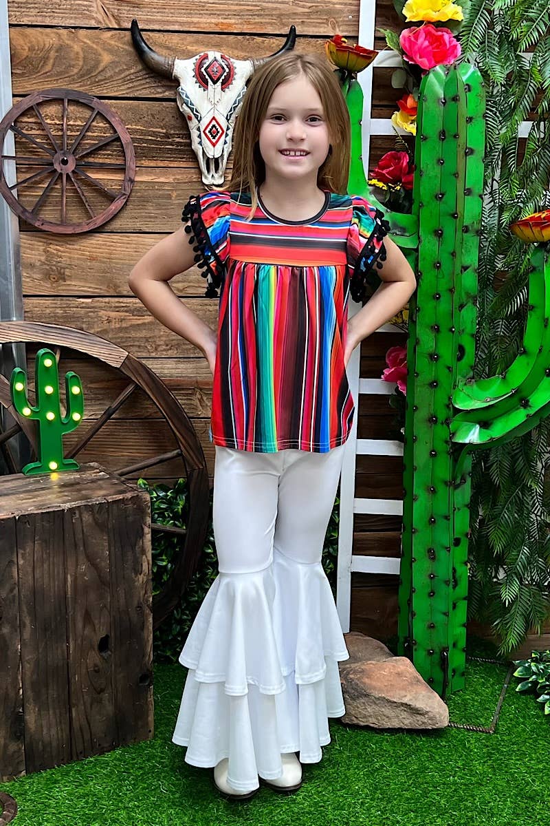 SERAPE PRINTED TUNIC WITH BLACK POM POM TRIM