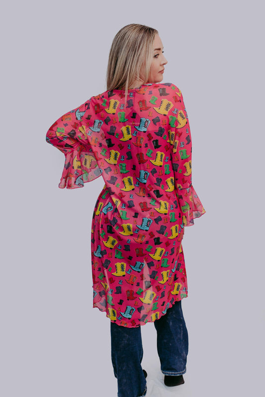Rollin with the Flow Mesh Kimono - Hot Pink/Cowgirl